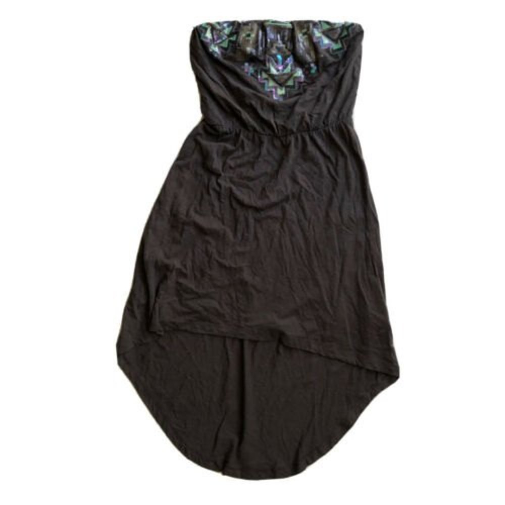 Express XS Dark Gray Mint Silver Sequin Tribal Aztec Strapless Hi Low Dress
